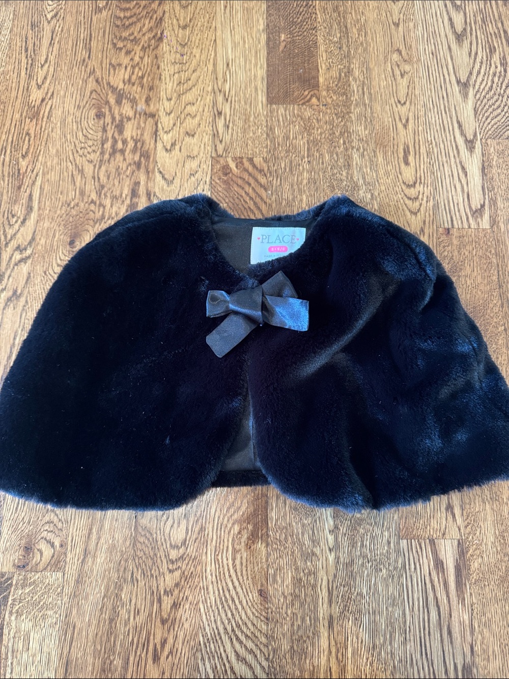 The Children's Place Black Faux Fur Bolero with Satin Bow Size Small
